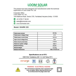 Loom Solar Mono PERC, Half-Cut 225 Wp, 12 V Solar Panel for Inverter Battery Charging