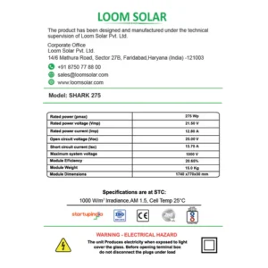 Loom Solar Mono PERC, Half Cut 275 Wp, 12 V Solar Panel for Inverter Battery Charging